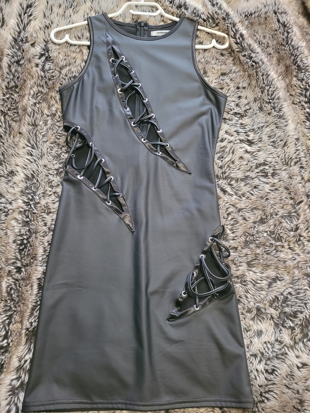 Maniere De Voir Black Lace-Up Cutout Mini Dress - Picture 2 of 5